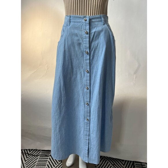 Vintage Alexa E. Light Blue Button-Front Cotton Skirt Size Small Made In USA - Picture 12 of 16